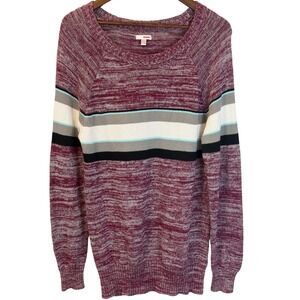 Bongo Men's Crew Neck Knit Sweater Maroon Striped 70's Collegiate Retro Size XL